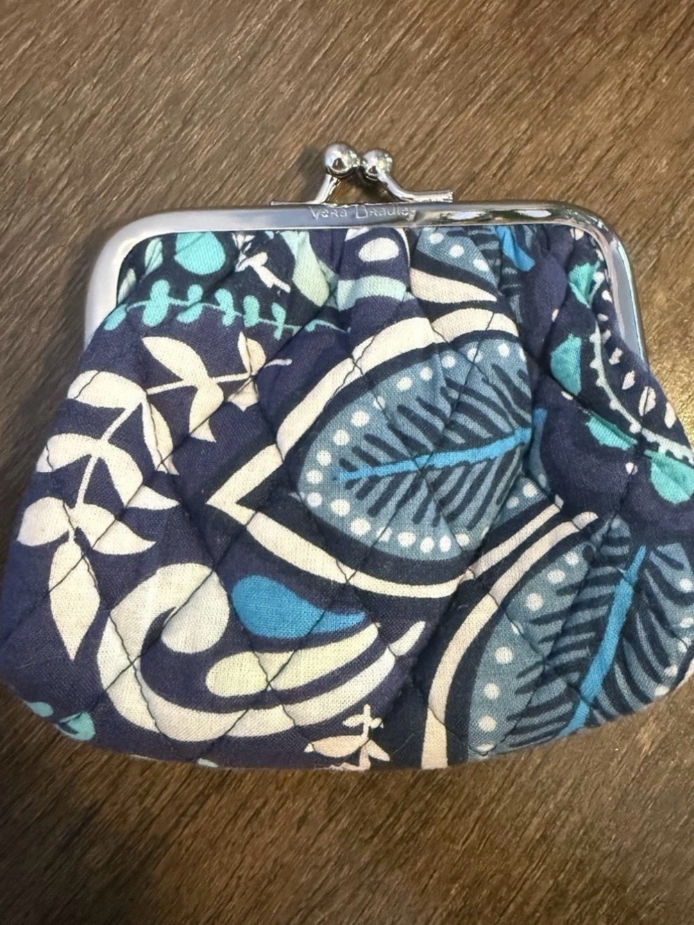 Vera Bradley Kiss Lock Coin Purse Teal Paisley Quilted Blue Bag